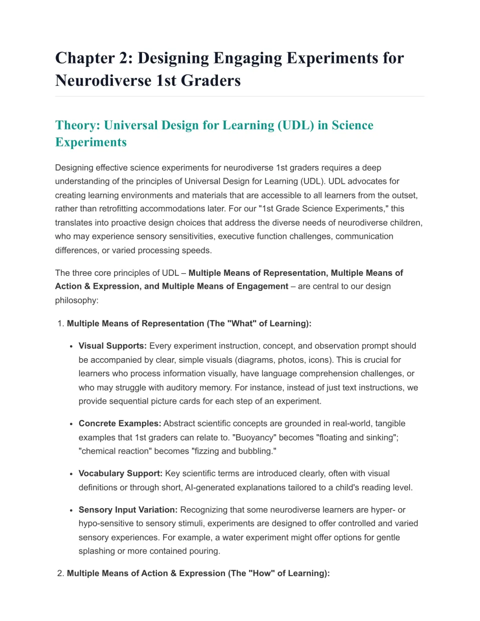 Chapter 2 Universal Design for Learning: notes on visual supports, concrete examples and sensory options in experiments
