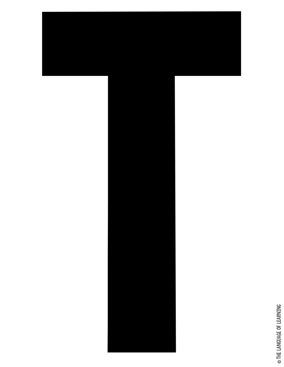 Bulletin board letter T: one full-page solid black capital T to print, cut out and pin up as the first letter of the display
