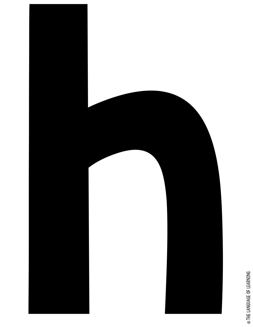 Display letter h: one full-page solid black lowercase h to trace, cut out and mount beside the T on the classroom board