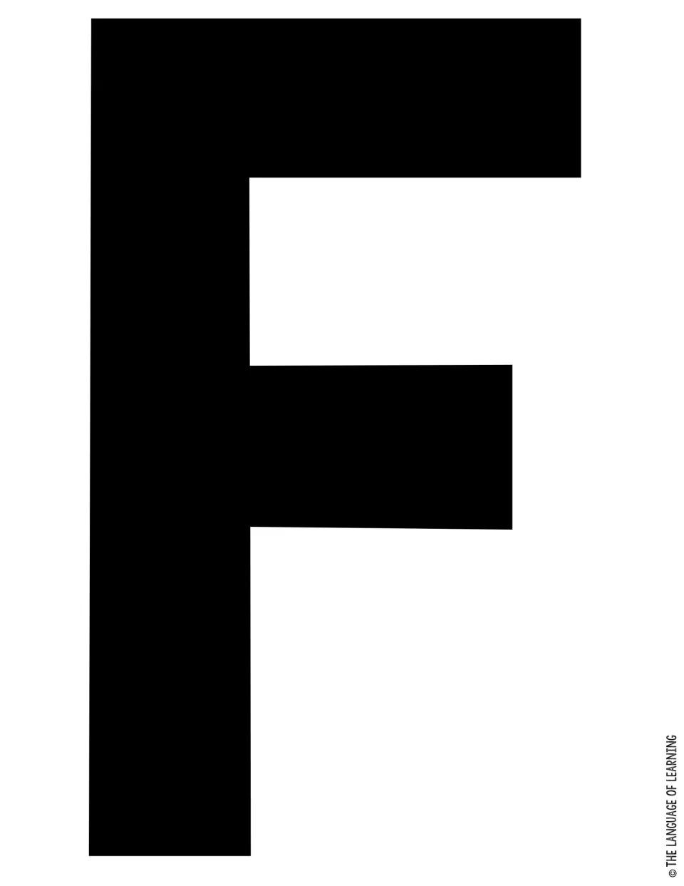 Capital F bulletin board letter: one solid black F printed full page to cut out as the opening letter of the word Future