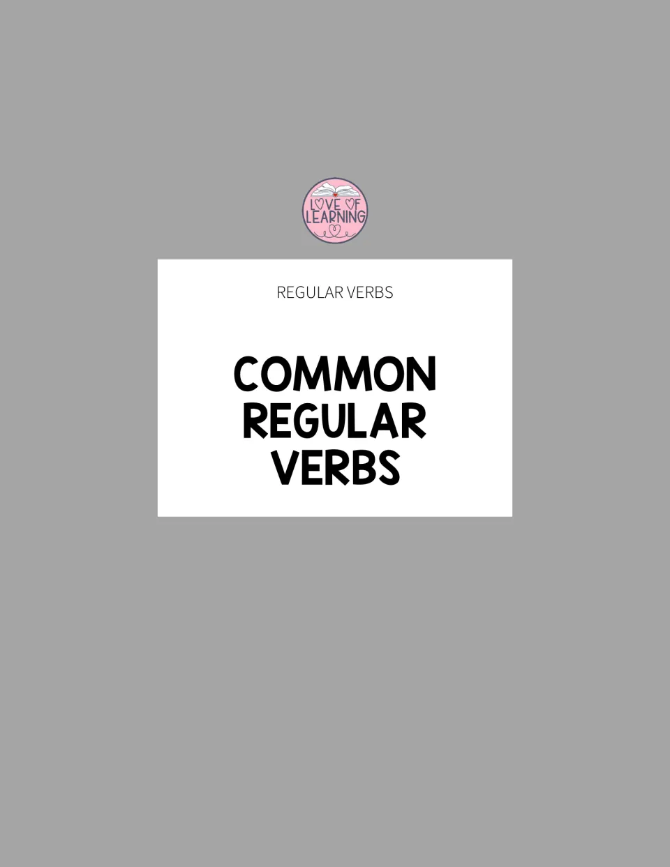 Section divider titled Common Regular Verbs, under a Regular Verbs label, opening the reference charts of verb forms