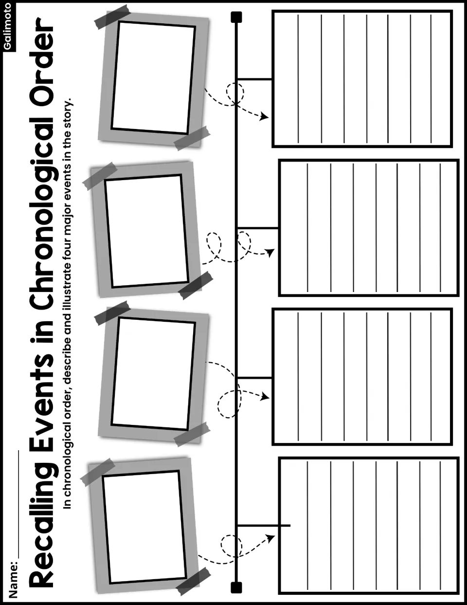 Recalling Events in Chronological Order activity asks students to describe and illustrate four major story events.