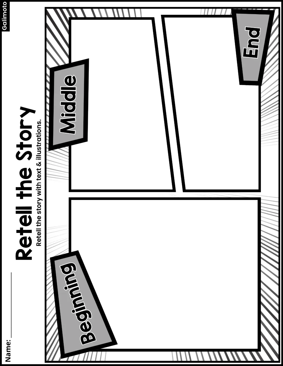 Retell the Story activity asks students to recount the beginning, middle, and end using text and illustrations.