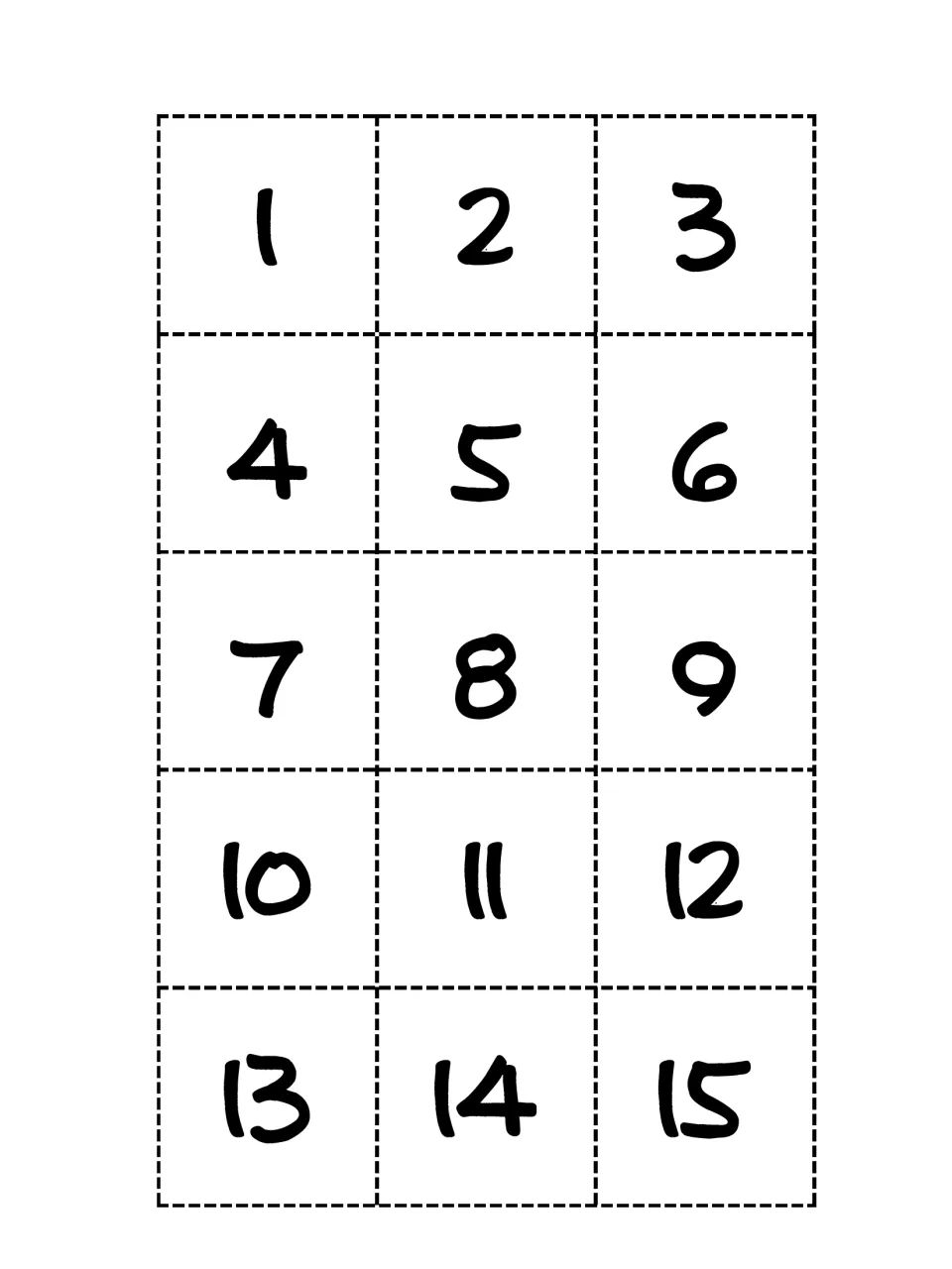 Number cards 1 to 15 to cut apart and draw during play to choose the number students find and cover on the chart