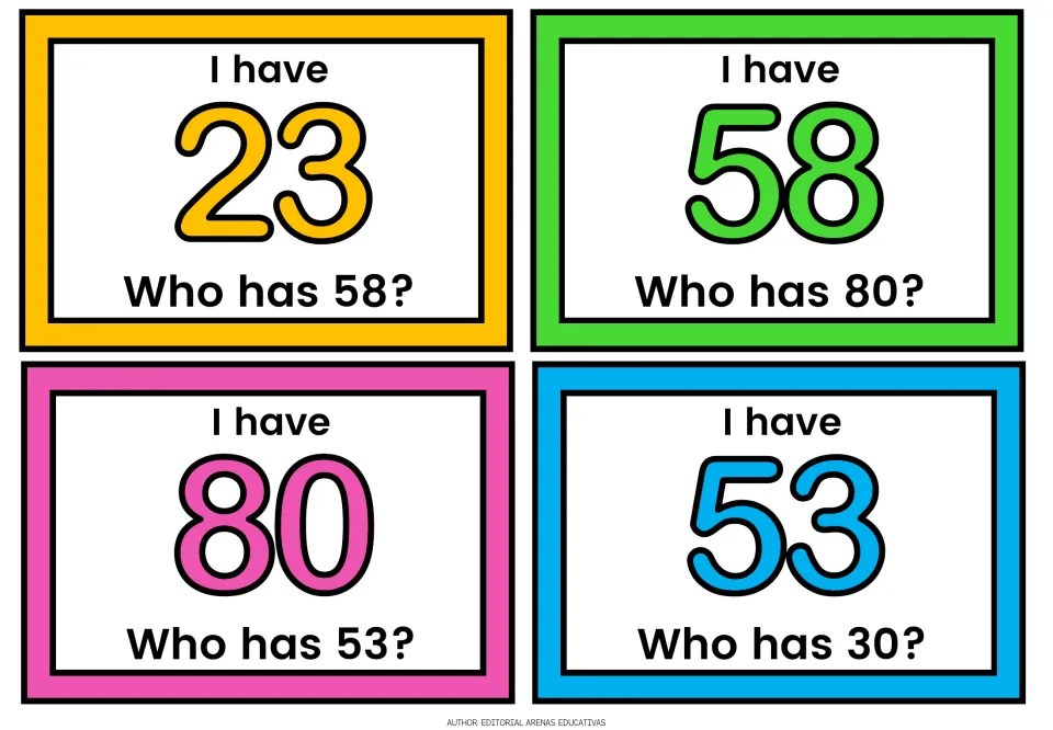 Number cards 23, 58, 80 and 53: the group continues the read-aloud loop by asking who has 58, 80, 53 and then 30