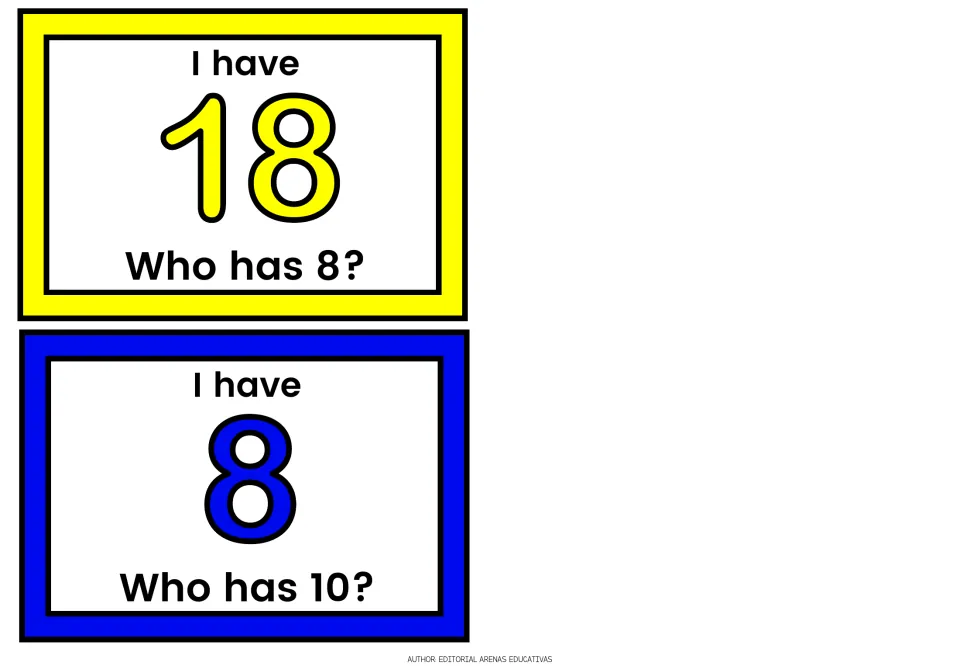 Final two cards: I have 18 asks who has 8, and I have 8 asks who has 10, looping back to the first card