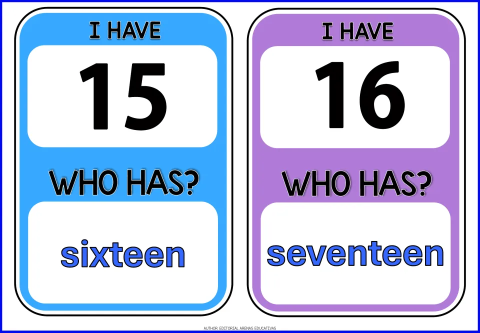 Number cards for 15 and 16: reading teen numerals and listening for the next number word, sixteen and seventeen