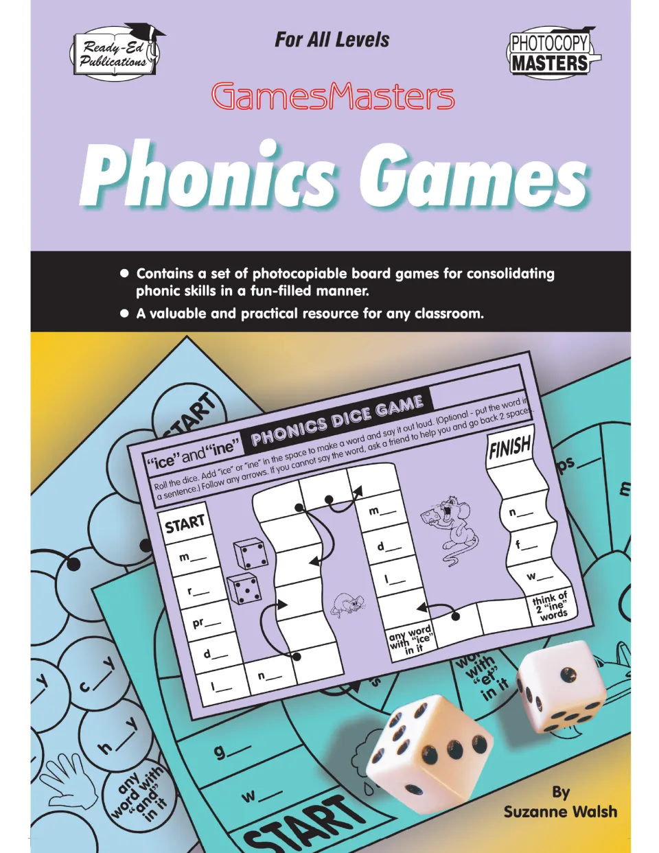 Cover of Game Masters: Phonics Games by Suzanne Walsh, a collection of photocopiable phonics board games