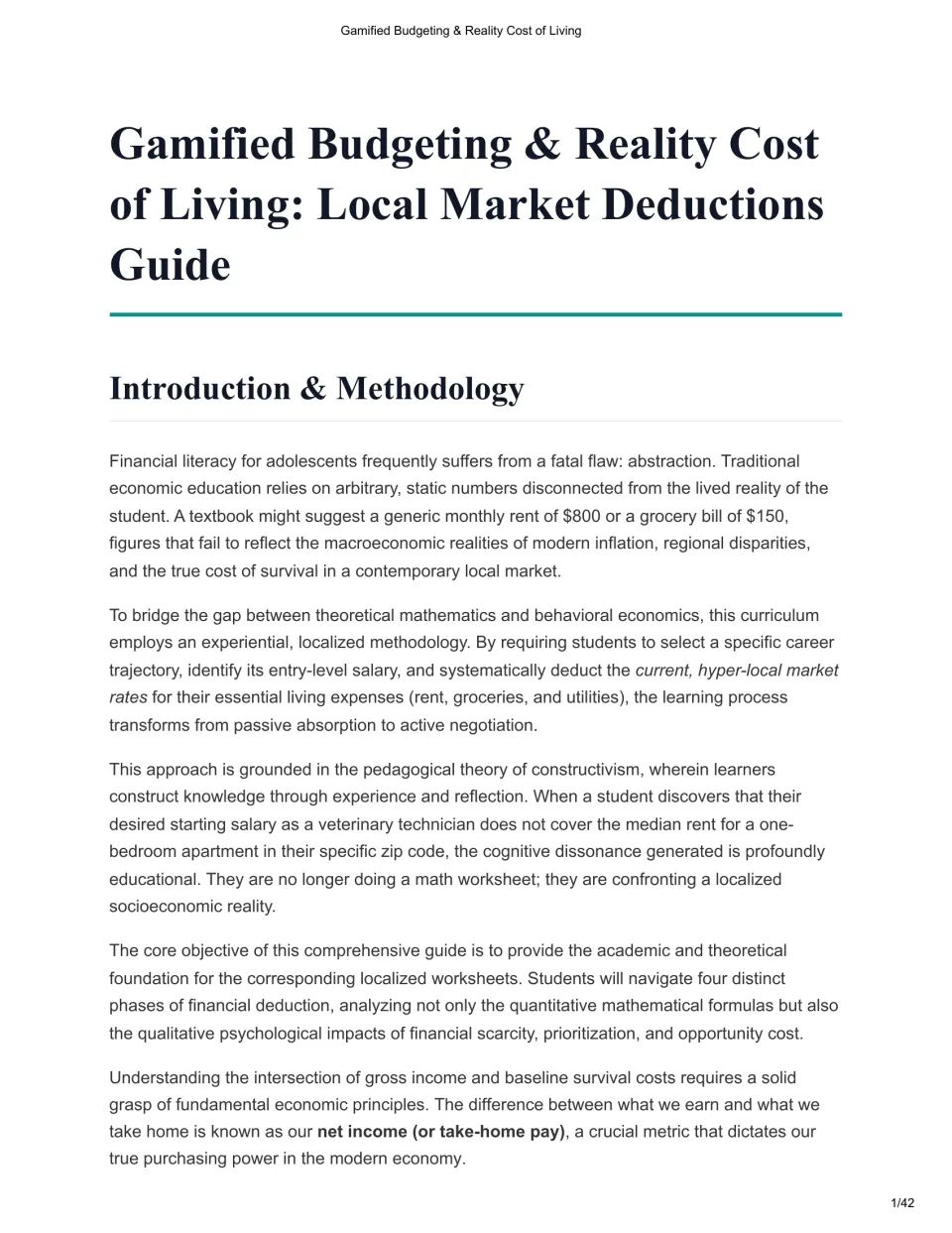 Theory guide introduction explaining local cost research, career selection, living expenses, and net income