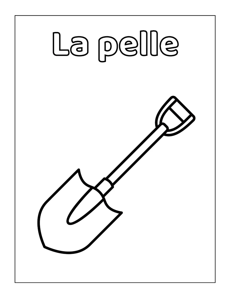 La pelle: students color a shovel and its bubble-letter French label to connect the word with the picture