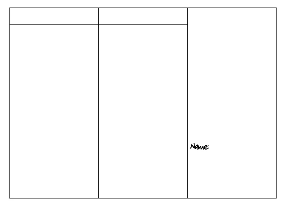 Trifold brochure template, first side: blank panels for students to fill, with a Name label on the right-hand panel