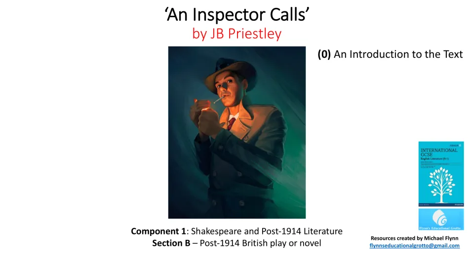 Lesson cover introducing J. B. Priestley's play for Component 1, Section B: post-1914 British literature