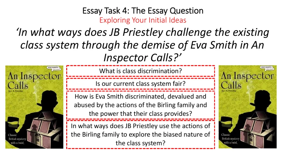 Essay task 4 explores class discrimination, fairness, and how the Birling family's power enables Eva Smith's abuse