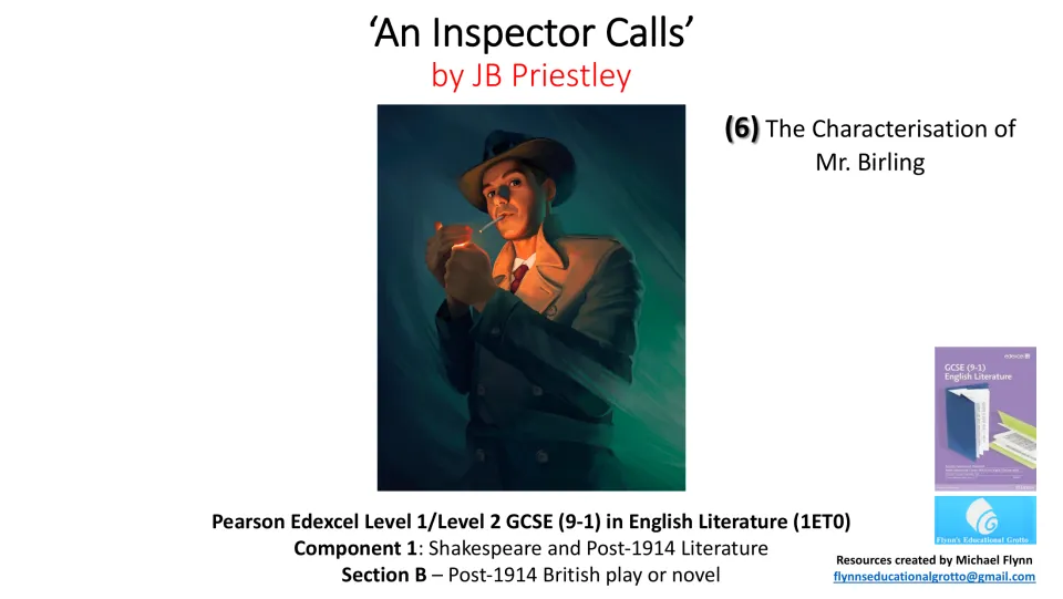 Lesson cover introducing Mr. Birling's characterization in J. B. Priestley's play An Inspector Calls