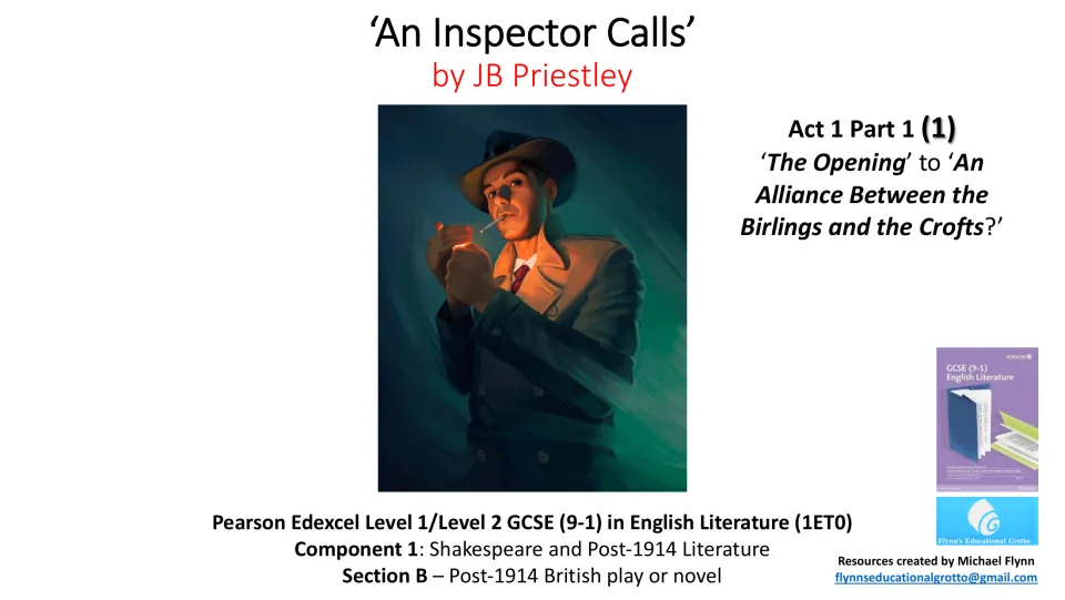 Lesson cover for An Inspector Calls, Act 1 Part 1, from the opening to the Birling and Croft alliance