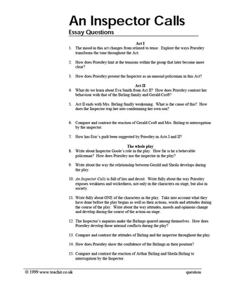 GCSE Literature: An Inspector Calls | Essay Questions – cover