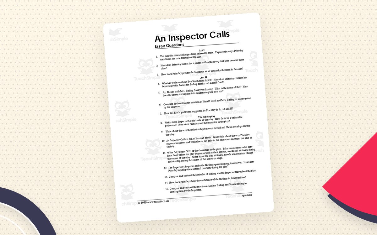 GCSE Literature: An Inspector Calls | Essay Questions preview