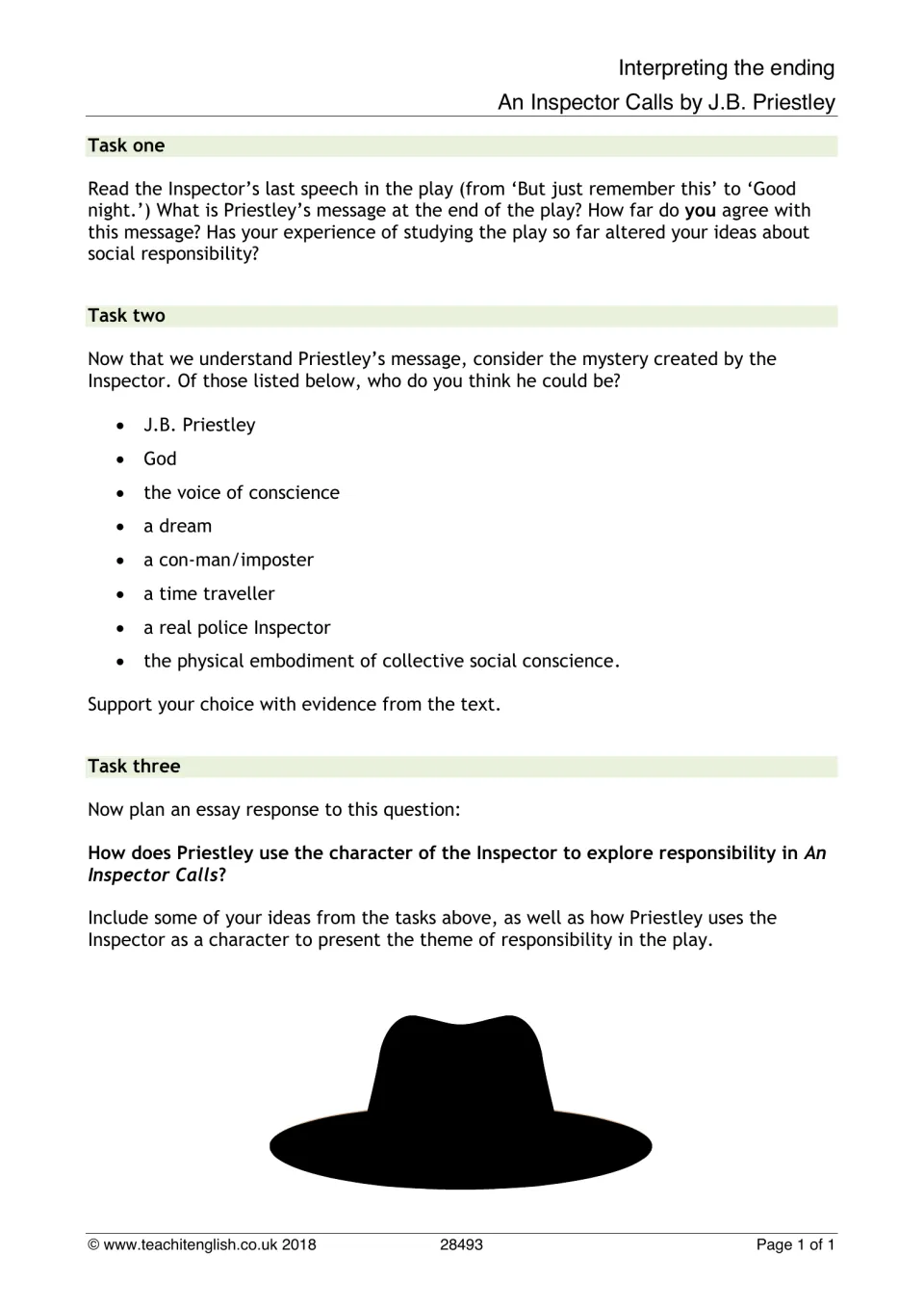 Interpreting the ending: students weigh the Inspector's last speech, decide who he is and plan an essay on responsibility