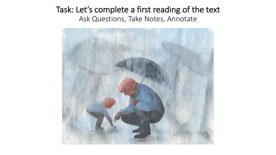 First reading task slide directing students to ask questions, take notes, and annotate the poem