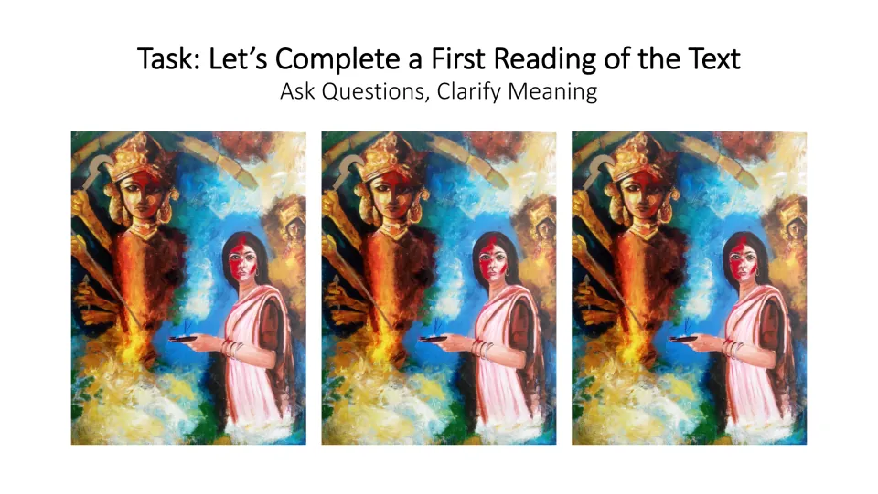 First-reading lesson slide asks students to read the poem, ask questions, and clarify its meaning