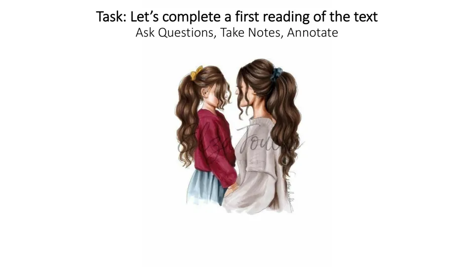 First-reading task slide directing students to ask questions, take notes, and annotate the poem