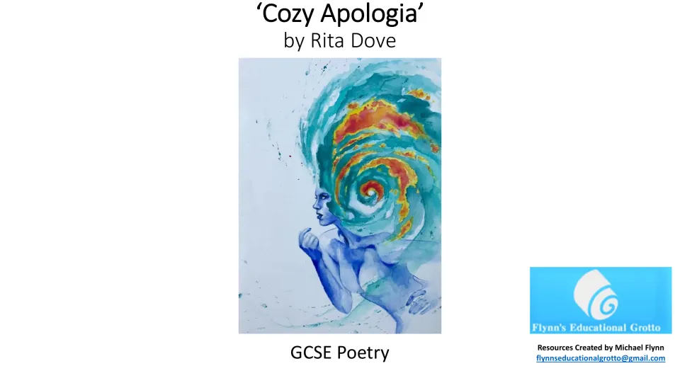 Cover of the GCSE poetry lesson on ‘Cozy Apologia’ by Rita Dove, credited to Flynn’s Educational Grotto