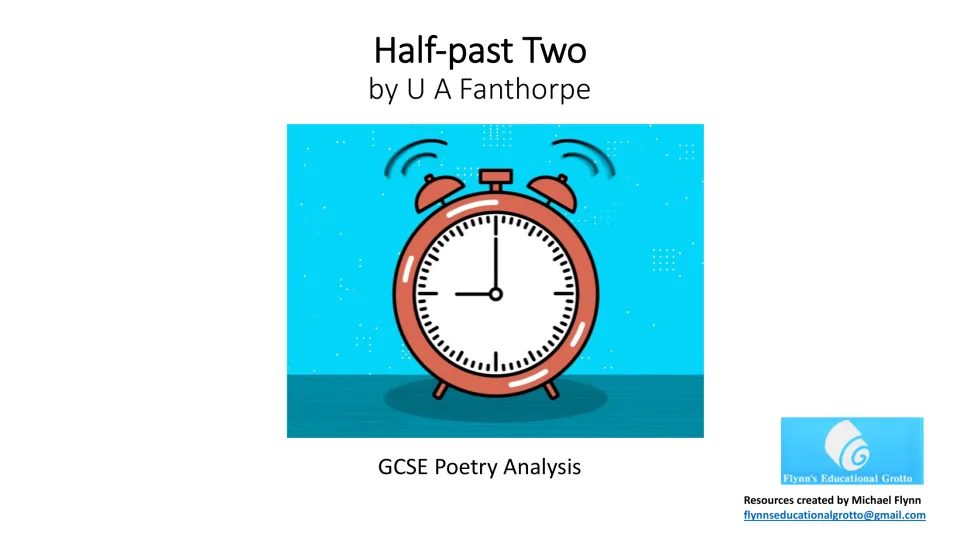 Poetry lesson cover introduces Half-past Two by U A Fanthorpe and identifies the focus as GCSE poetry analysis.