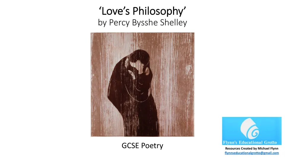 Poetry lesson cover introducing 'Love’s Philosophy' by Percy Bysshe Shelley, labeled 'GCSE Poetry'.
