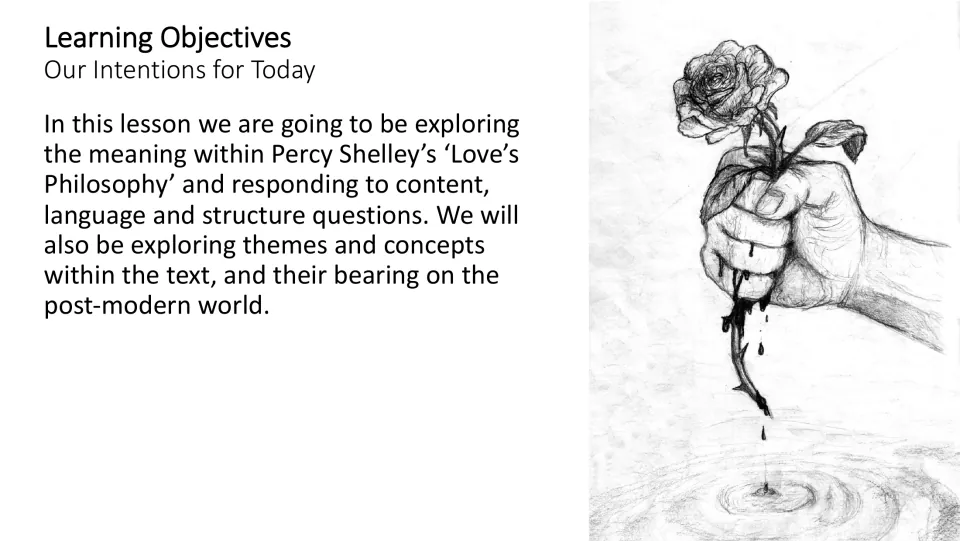 Lesson objectives introduce meaning, content, language, structure, themes, and connections to today's world.