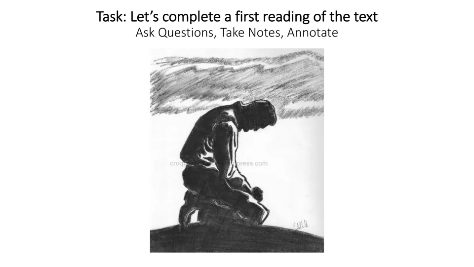 First-reading task slide directs students to read the poem, ask questions, take notes, and annotate.