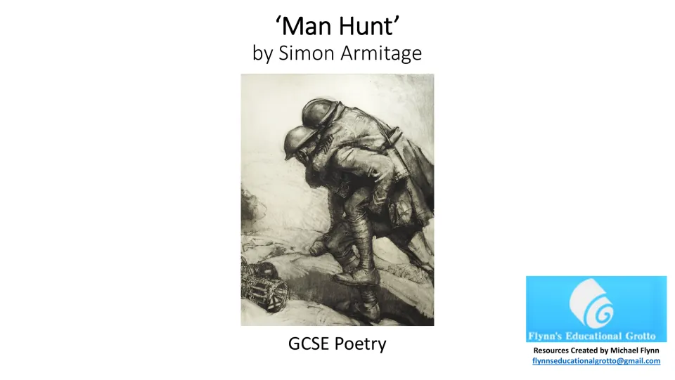 Cover of the GCSE poetry lesson on ‘Man Hunt’ by Simon Armitage, introducing the poem studied in the slides