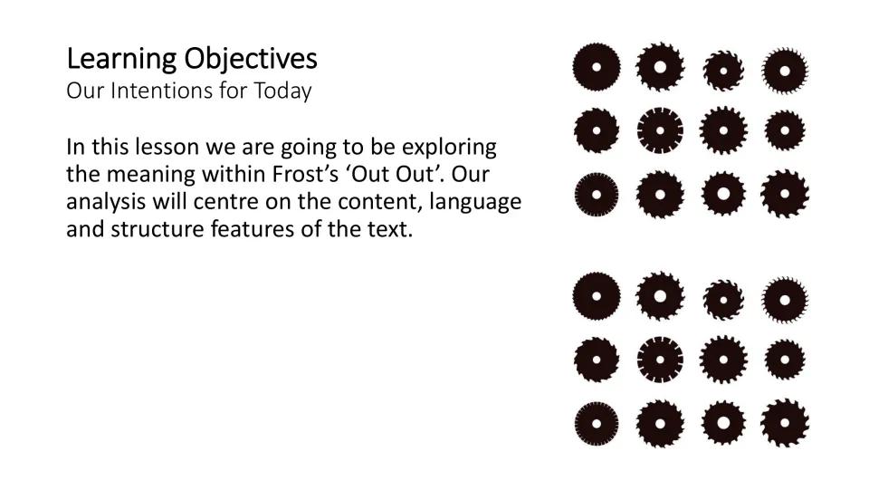 Learning objectives slide introducing exploration of the poem’s meaning, content, language, and structure