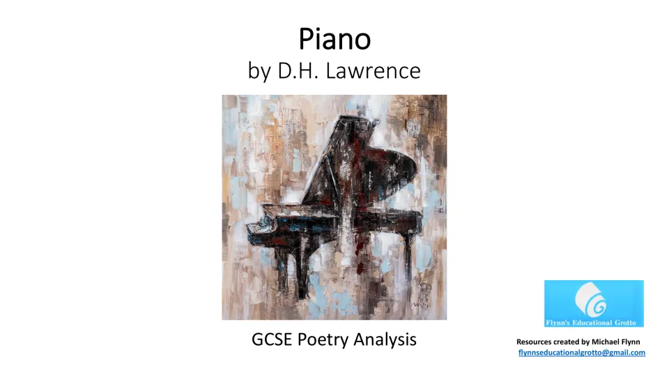Cover slide introducing D.H. Lawrence’s poem “Piano” as the focus of a GCSE poetry analysis lesson