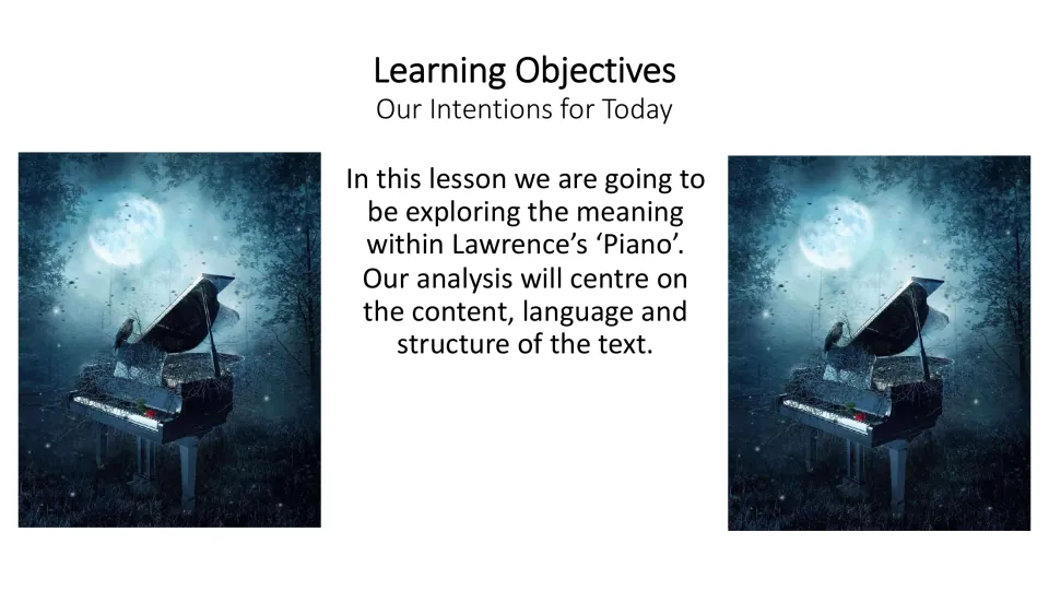 Learning objectives slide outlining exploration of the poem’s meaning through content, language, and structure