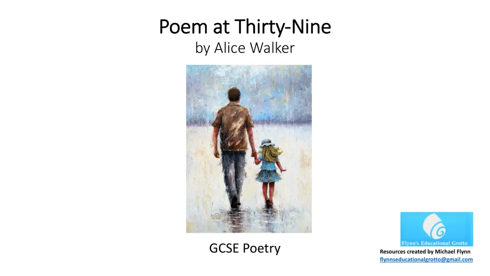 Poetry lesson cover introducing 'Poem at Thirty-Nine' by Alice Walker as the focus of GCSE poetry study