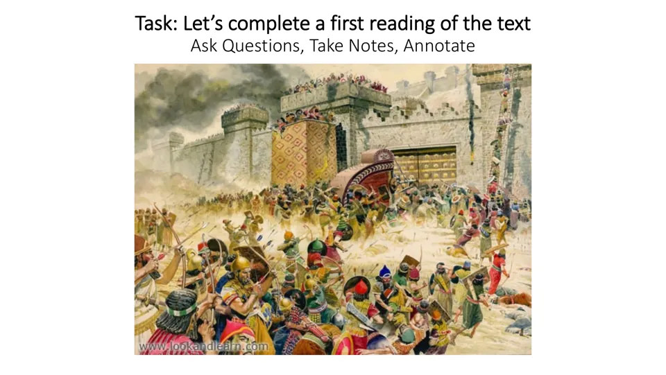 First reading instruction slide asking students to ask questions, take notes, and annotate the poem