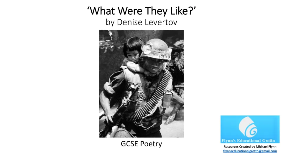 Poetry lesson cover for ‘What Were They Like?’ by Denise Levertov, showing a soldier carrying a child
