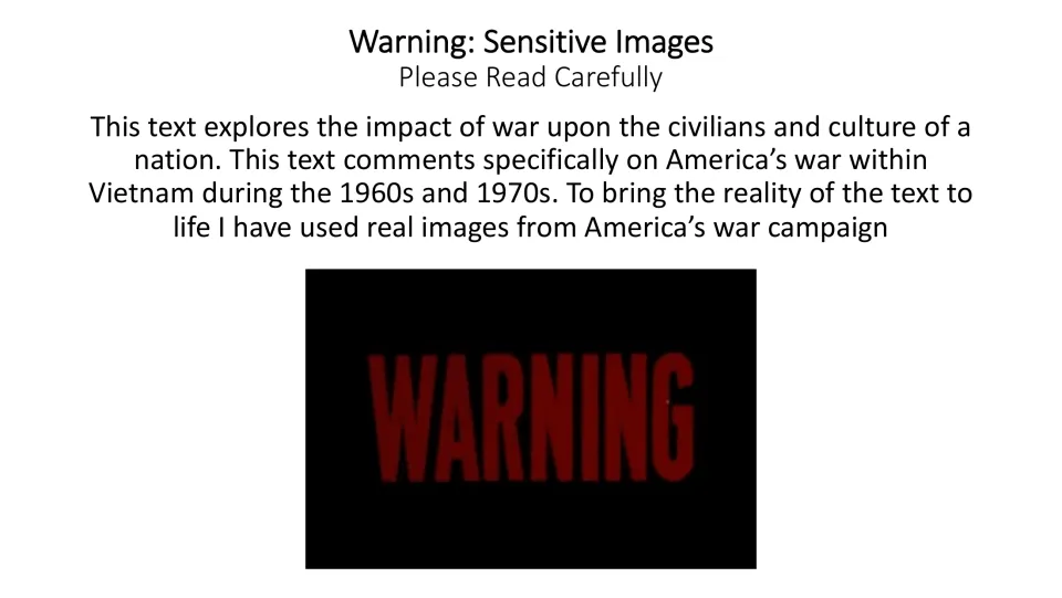 Sensitive images notice explaining the lesson’s use of Vietnam War photographs to explore civilian losses