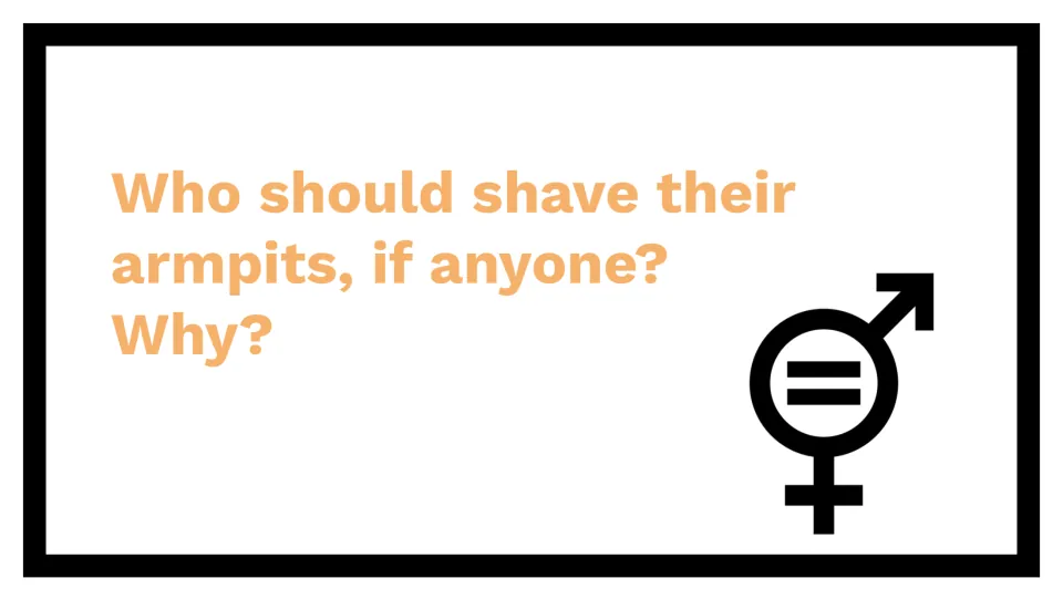 Second starter question slide asks 'Who should shave their armpits, if anyone? Why?' to examine gender norms