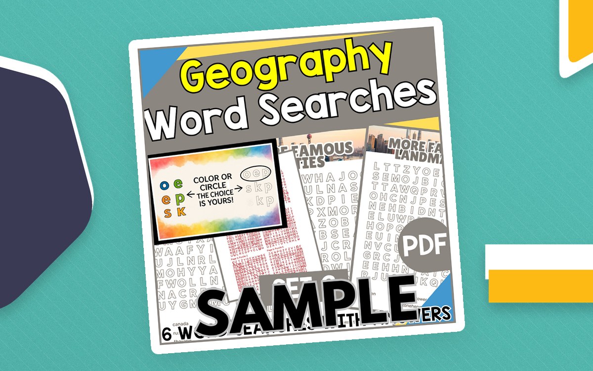Geography Word Search - Set 2: 1 Page Sample (PDF) teaching resource preview