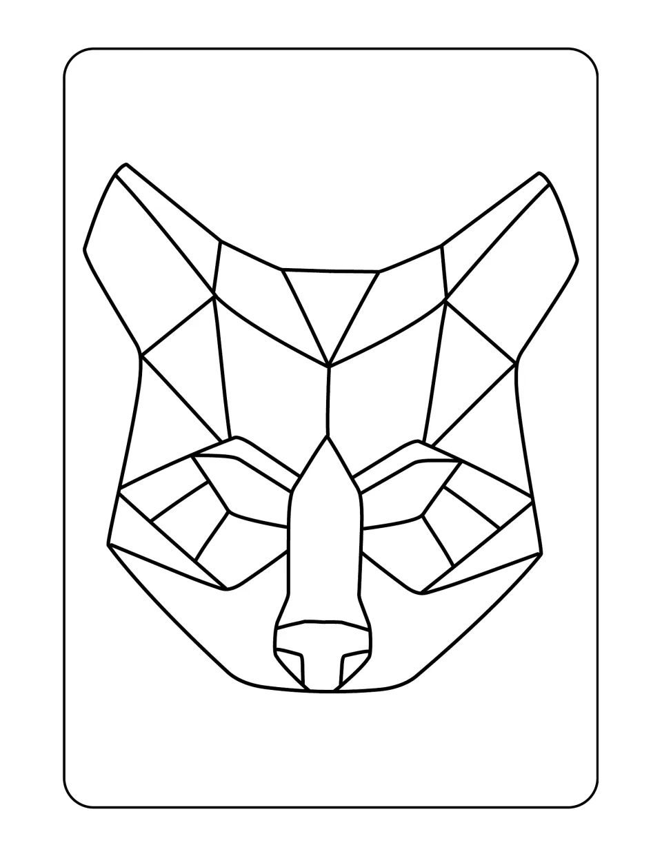 Animal coloring design 7: a front-facing canine head with tall pointed ears and a long muzzle to color