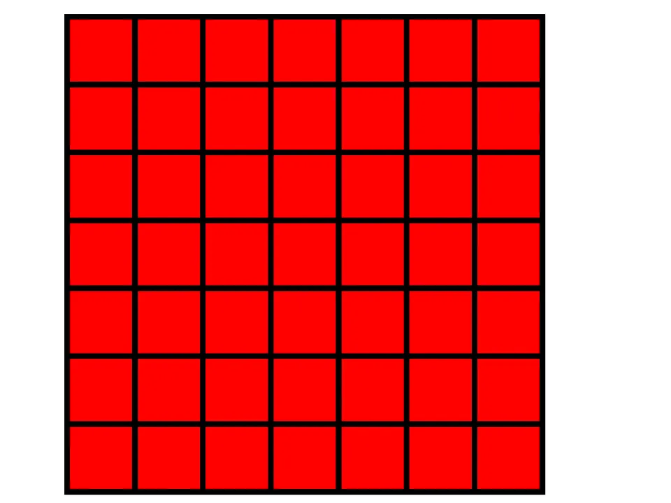 Printable unit square tiles: a 7 by 7 set of 49 red squares for students to cut apart and use to measure area on the mats