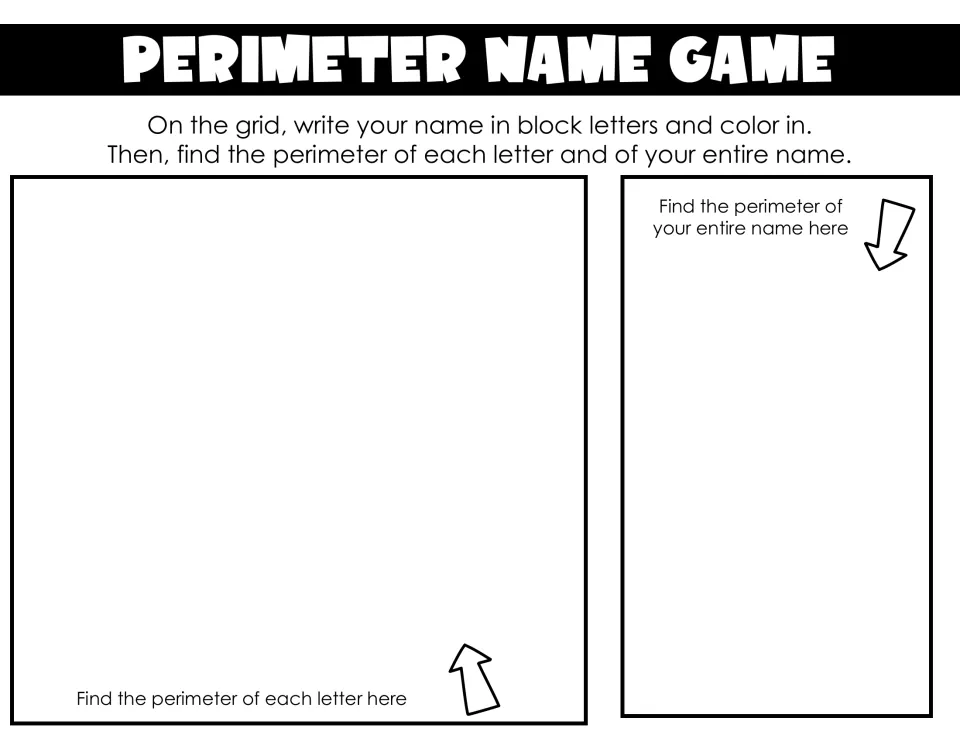 Perimeter Name Game template asks students to find the perimeter of each block letter and their entire name