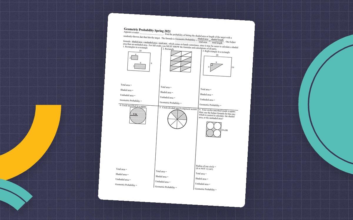 Geometry Probability Worksheet with Answer Key preview