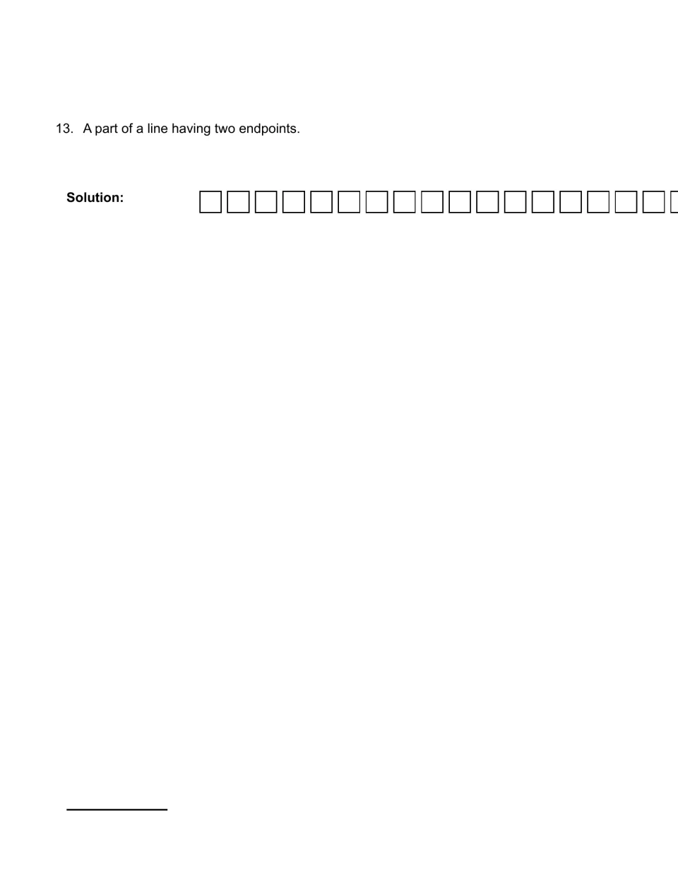 Clue Jumble 4, continued: clue 13 (part of a line with two endpoints); students then spell the final Jumble word