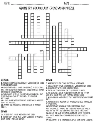 Geometry Vocabulary Crossword – Math Stations Puzzle – sample page 2
