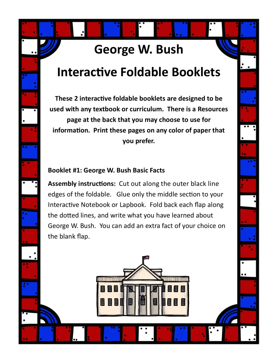 Assembly instructions for the basic-facts foldable: cut, glue the middle, fold flaps, and write facts