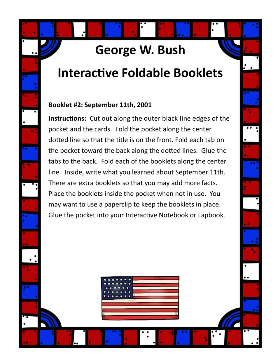 September 11 foldable instructions explain assembling the pocket and mini booklets for written facts