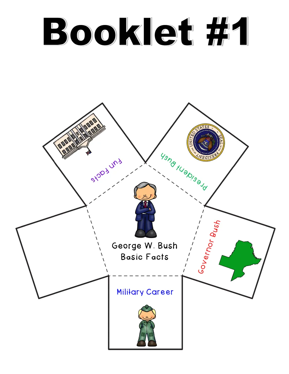 Bush facts foldable: Fun Facts, President Bush, Governor Bush, Military Career, and one blank flap