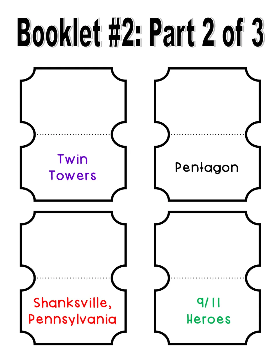 Four September 11 mini booklets: Twin Towers, Pentagon, Shanksville, Pennsylvania, and 9/11 Heroes